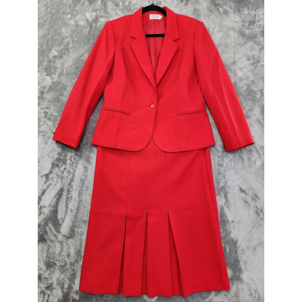 Vintage Haberdashery Personal Skirt Suit Womens S Red Single‎ Button Pleated 80s